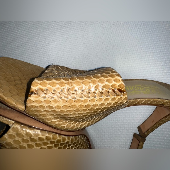 Salvatore Ferragamo tan Snake Skin-Leather slide on Heels - Picture 5 of 8
